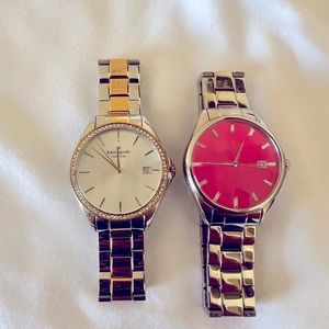 2 Kate Spade watches: 1 is silver the other is silver and yellow gold